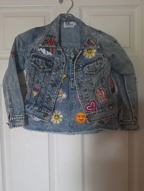 Lola + The Boys Light Blue Denim Jacket with Colorful Patchwork